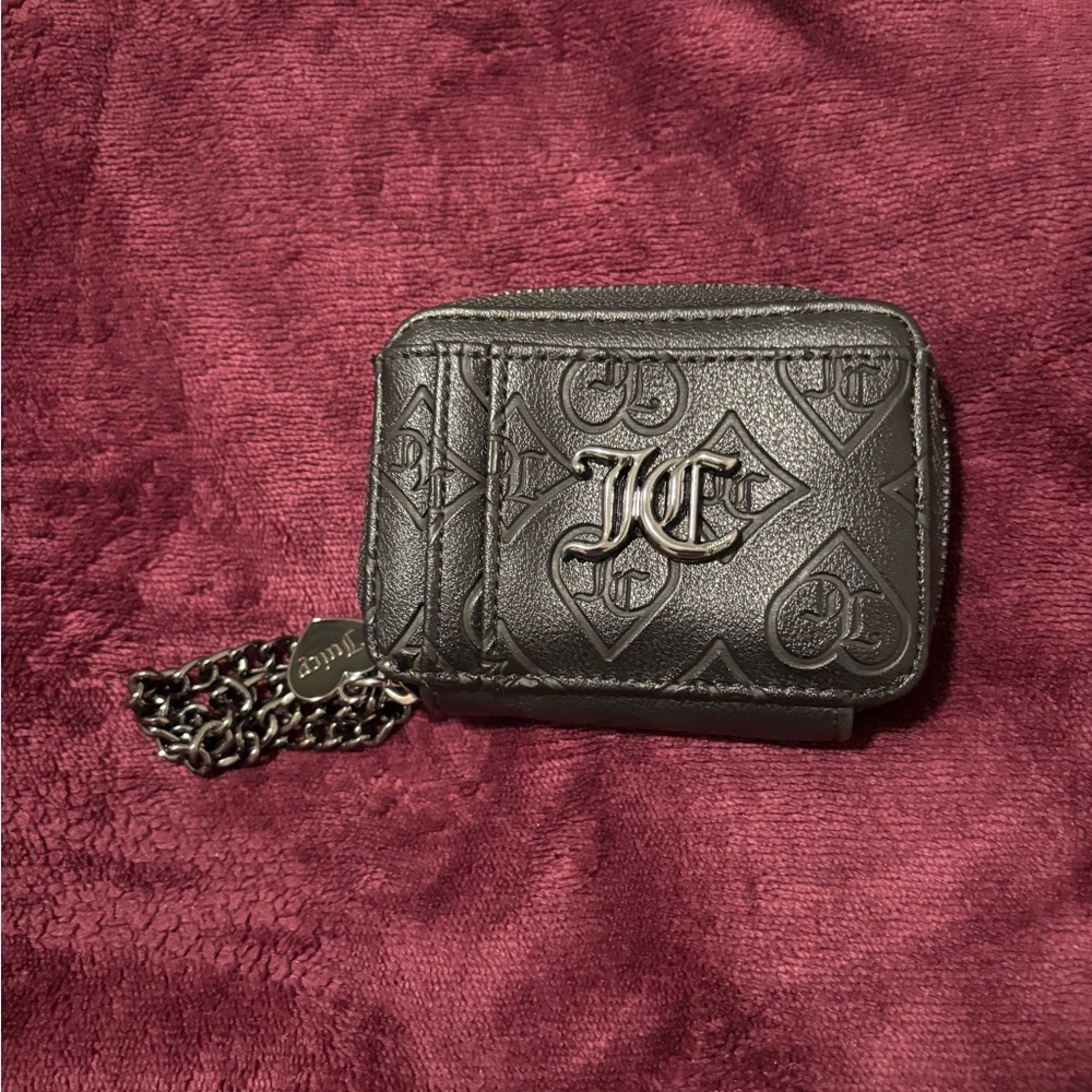Juicy Couture Black Embossed Leather Mini Wallet with Chain Charm